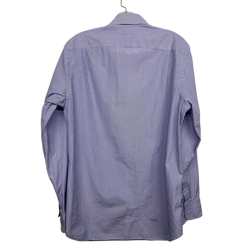 J. Crew Thomas Mason Men's size S (14-14.5) Blue Striped Button Up Shirt L/S - Picture 7 of 7